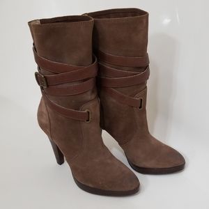 Frye Harlow Brown Suede Multi-Strap Heeled Boot 8